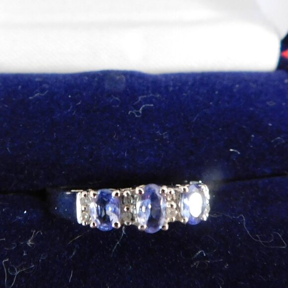 Ladies 10K White Gold Ring with Sapphires & Moissanite Stones - Picture 4 of 5
